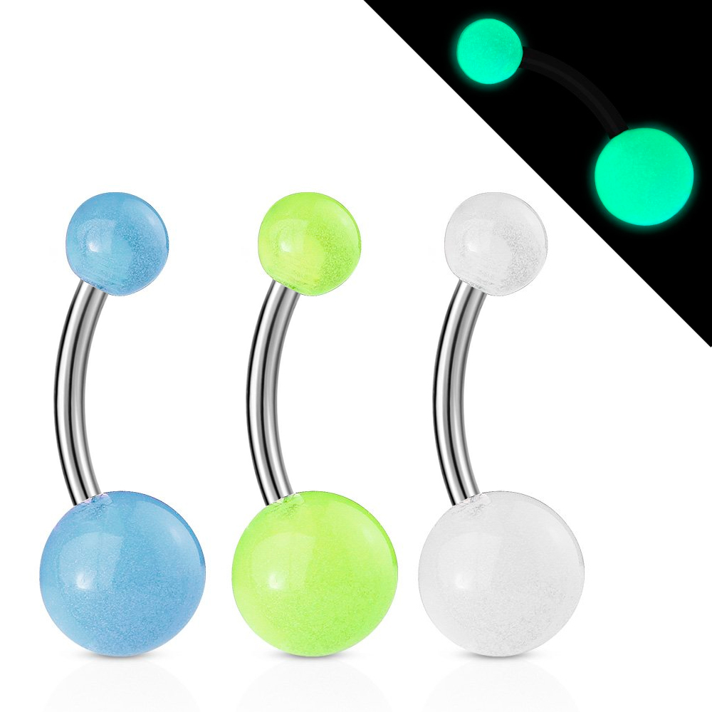 Navelpiercing uit titanium met glow-in-the-dark balletjes