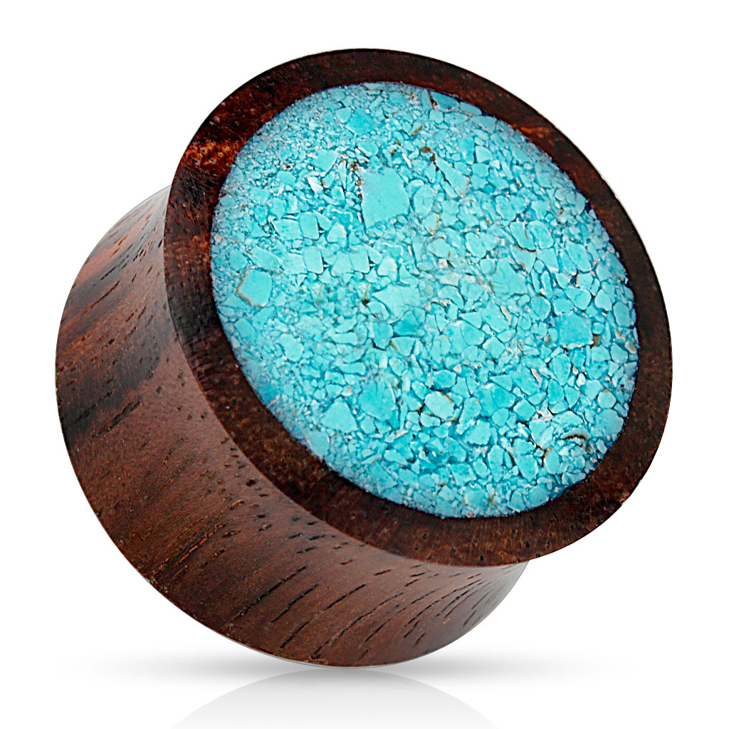 Plug uit hout met een gefragmenteerde turquoise