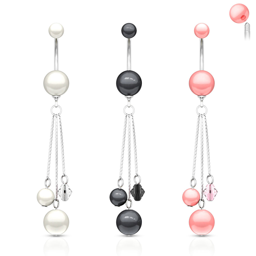 Navelpiercing met parelmoeren balletjes