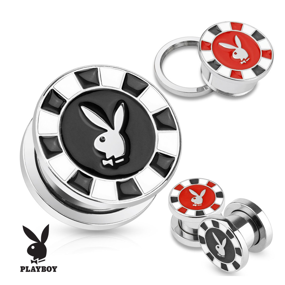 Playboy™ plug uit chirurgisch staal met pokerjeton