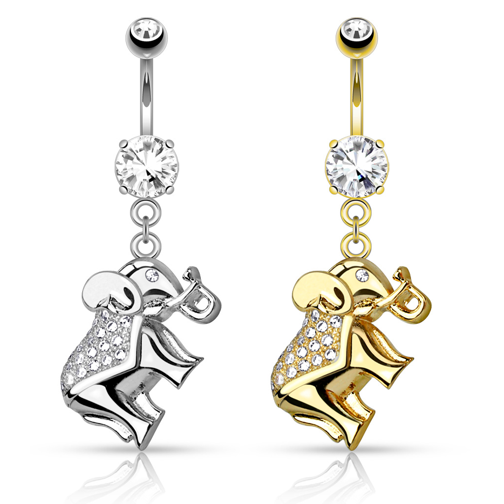 Navelpiercing met olifant met steentjes