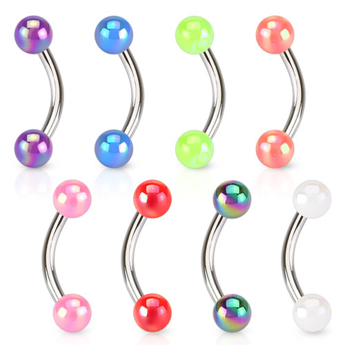 Gebogen staaf met metaalachtige acrylballetjes