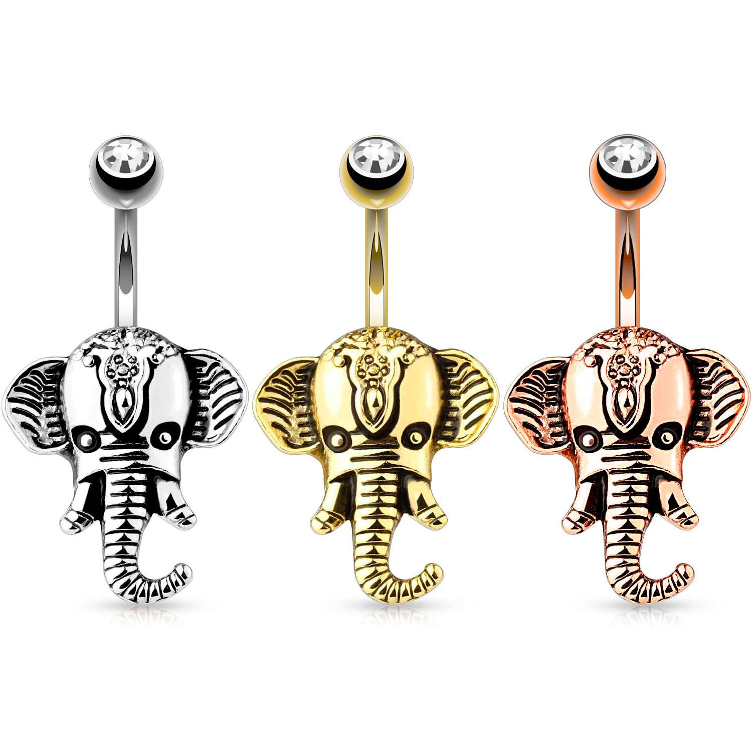 Navelpiercing met een olifantenhoofd
